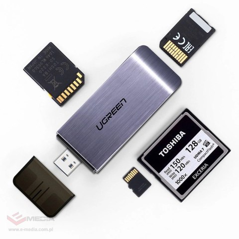 Ugreen czytnik kart SD / micro SD / CF / MS na USB 3.0 szary (50541)